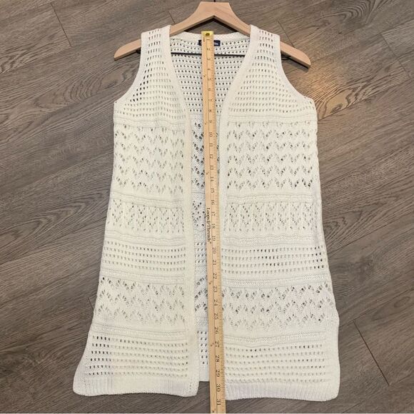 FRESHMAN Crochet Vest Women’s XL 16 Cream Open Front Side Slits. Duster. - Picture 10 of 11
